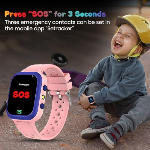 Image of GameSir Q15 Kids Smart Watch - 1.44 inch TFT Display | 3G /4G SIM Support | GPS Tracking & Two-Way Calling | Water Rasistence| Learning & Gaming Apps Smartwatch for Boys & Girls-(Pink)