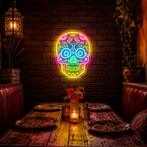 Image of Skeleton Neon Sign for Wall Decor Skull Light Up Sign Hallowmas Led Signs for Room Party Home Wall Decor USB Powered