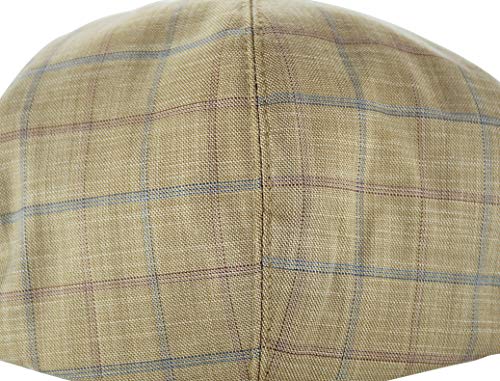Men's Thick Cotton Summer Newsboy Cap Snapbrim Ivy Driving Stylish Hat (Khaki Check-4023, S/M) #TOP3