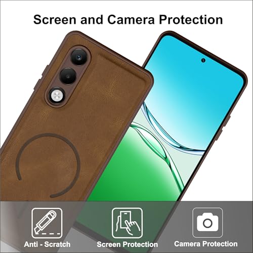 Image of SBMS Back Cover for Oppo K13x 5G / A5 5G | Ultra Slim Soft Rubberised Hard Case | Oil Feel Soft Leather Back | Mag-Safe Design (Mag-Safe Not Support) | Camera Protection Case for Oppo K13x (Brown)