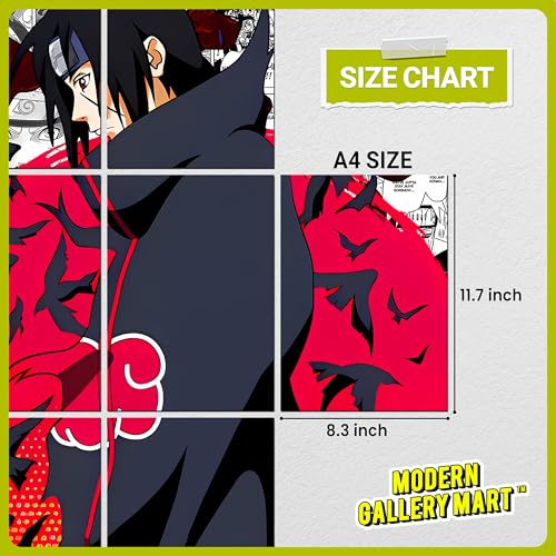 Image of MODERN GALLERY MART Pack of 20 Naruto Itachi Uchiha Manga Poster | A4 Size Anime Wall Art (8.3 x 11.7 inch) | Manga Posters with Glue Dots | Anime Poster for Bedroom, Living Room, Office