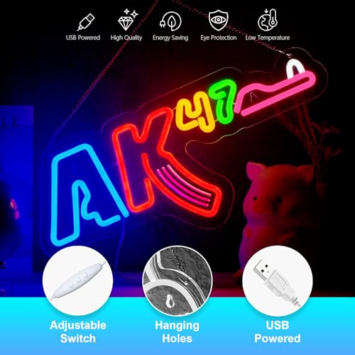 Image of AK47 Neon Sign Rifle Neon Sign for Wall Decor Gun USB Dimmable LED Neon Lights for Boys Girls Room Gameroom Holiday Birthday Christmas Gift
