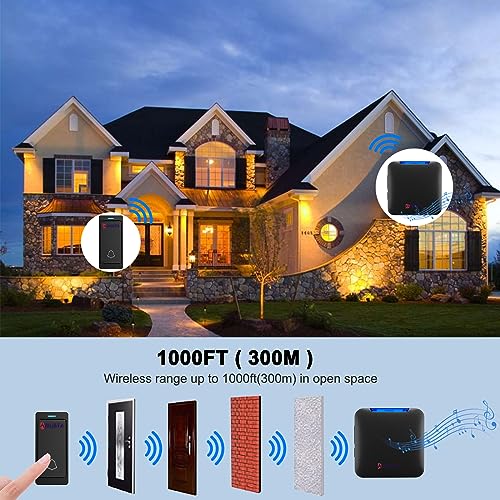 Image of ABHJATA Wireless Doorbell, Door Bell Kit up to 1000ft Range with 32 Ringtones, 5 Adjustable Volume with LED Indicator, Door Bell for Home, Plug in Type-Black(1 Transmitter & 1 Indian Plug Receiver)
