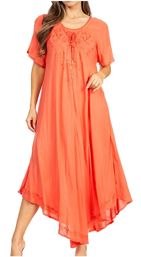 Sakkas Lilia Embroidered Lace Up Bodice Relaxed Fit Maxi Summer Dress