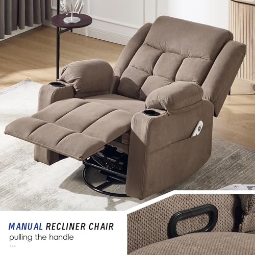 Image of Swivel Recliner Chair for Adults with Massage and Heating,Manual Glider Rocking Recliner Chair with Cup Holds and Pockets,Reclining Rocker Chairs for Living Room Bedroom R8811 (Coffee)