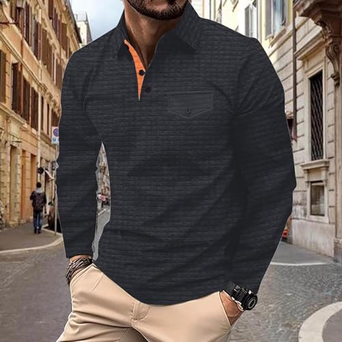 Men's Polo Shirts Long Sleeve 2025 Casual Polo T-Shirts Color Block Slim Fit Golf Polo Shirt with Pocket2