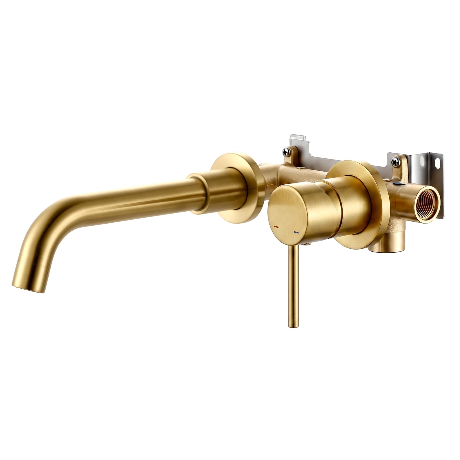 Grifo de lavabo, giratorio 360°, montaje en pared, grifo de baño empotrado, de cobre con cartucho de cerámica, color dorado (dorado)