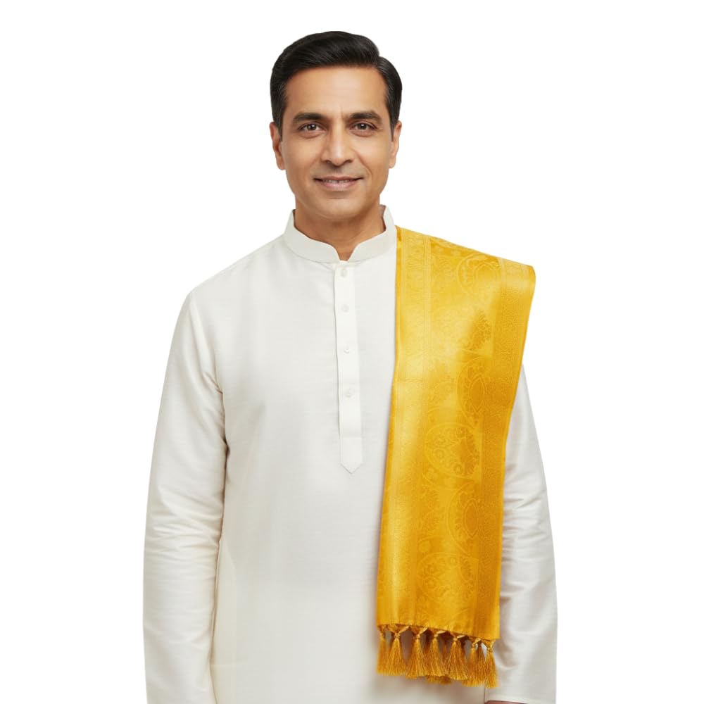Honor Shawl 125 x 65 cm | Premium Jacquard Silk Blend with Kunjam Tassels (Random Colors) | Felicitation Shawl for Guests, Temple, Events | Available in Single, Pack of 2 & 3-image-20