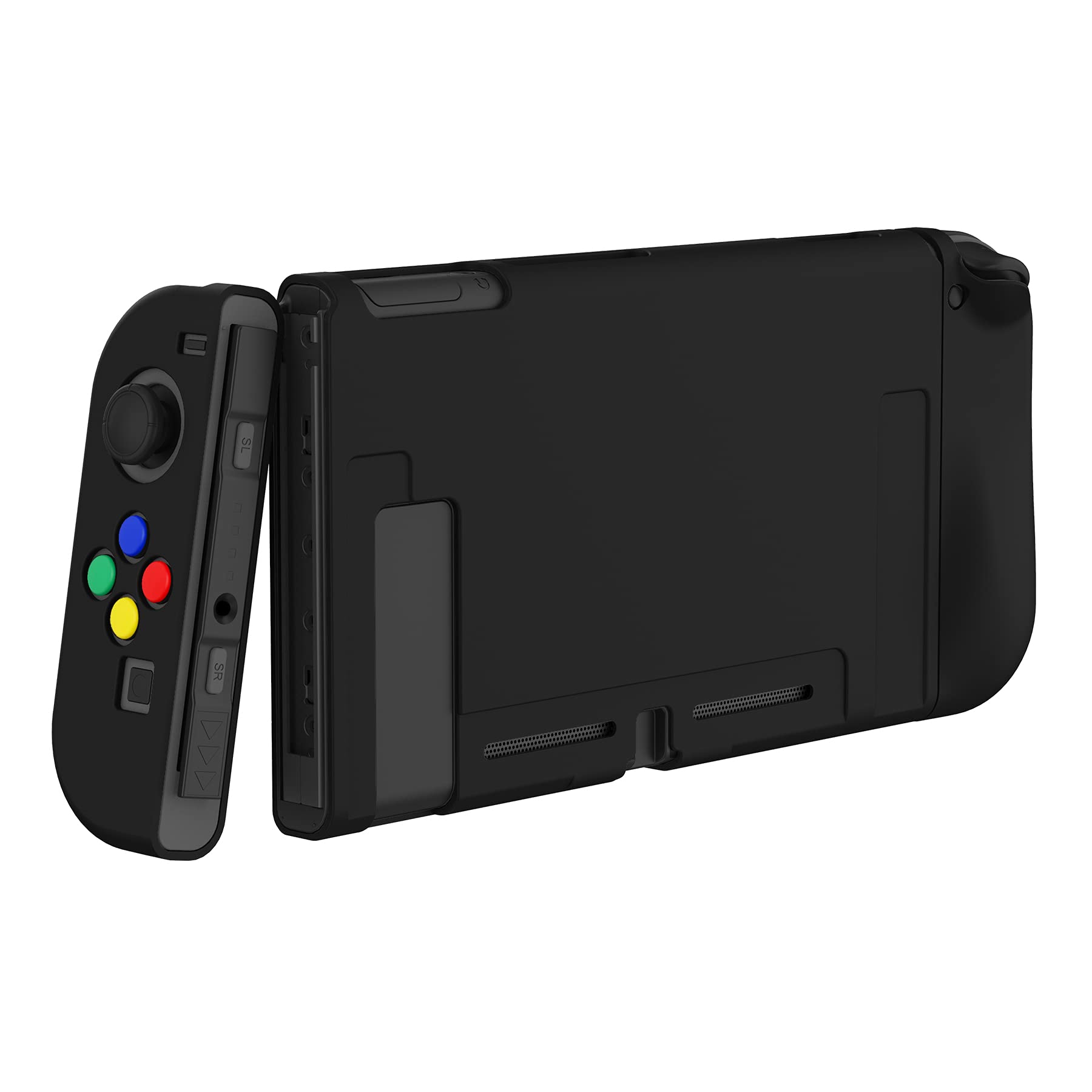 PlayVital Cover Protettiva Custodia per Nintendo Switch Copertura Morbida TPU Case per Joycon Console con Copri Tasti ABXY Direzionali Colorati-Nero
