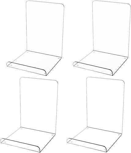 Sujetalibros acrílicos, 4 sujetalibros antideslizantes y resistentes para estantes, tapones de libros para libros pesados, películasCD, sujetalibros