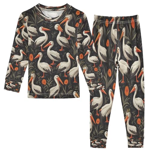 Pajama Sets Long Sleeve Birds Among Orange Flowers Soft Comfy Sleepwear 2 Piece PJS 3-8T