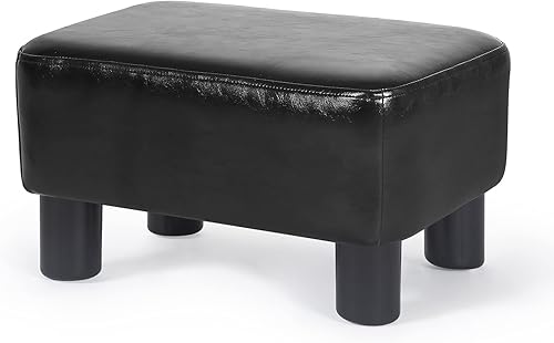 Asense Taburete otomano de piel sintética, asiento acolchado rectangular pequeño con patas antideslizantes (marrón)