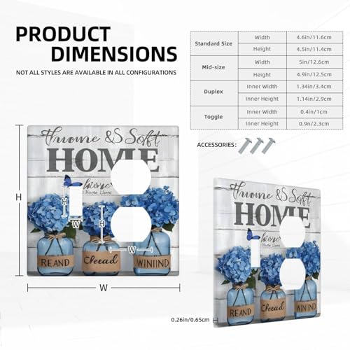 Decorative Outlet Covers Blue Flower Bottles Wood Plank 2 Gang Wall Plate Cover Single Toggle Duplex Combo Two Switch Light Switch Cover Plate Jumbo Dual Gfci Faceplate