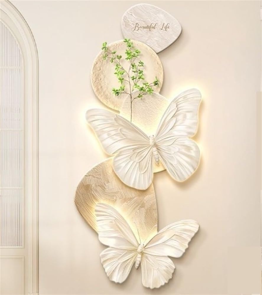 SXSCARKX Wall Hanging Decor, Modern 3D Butterfly Art, Painting with LED Light, Sculptures Art Planter Picture for Living Room, Bedroom