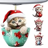 猫のクリスマスオーナメントセット,2D 平面アクリル 猫 ペンダント 車用 - 4個のかわいいホリデー動物チャーム | 家族のクリスマス伝統用窓ドア壁クリスマスツリー家庭車装饰子猫愛好家向け