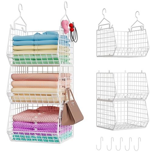 X-cosrack 3 Tier Foldable Closet Organizer, Clothes Shelves with 5