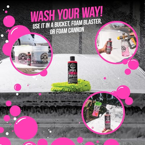 Image of Chemical Guys Mr. Pink Super Suds Car Wash Soap Plus Chenille Premium Microfiber Wash Mitt Bundle Kit, High Foaming Pink Shampoo And Scratch Free Wash Mitt For Cars Trucks SUVs Daily Drivers, 64 Fl Oz