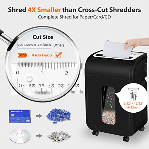 Image of VidaTeco 14-Sheet Micro Cut Paper Shredder for Home Office Heavy Duty | Auto-Reverse Anti-Jam, 60-Min Runtime P-4 Security, 5.3-Gallon Basket, Commercial Grade Shreds Staple / CD / Credit / Card, ETL