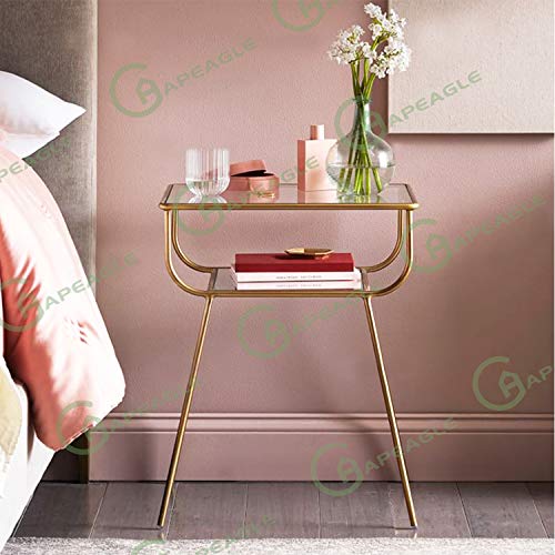 Apeagle Nightstand Gold End Table Tempered Glass Bedside Tables Modern Nightstands Small Side Table 2 Tire Living Room/Bedroom Furniture Home & Kitchen #TOP1