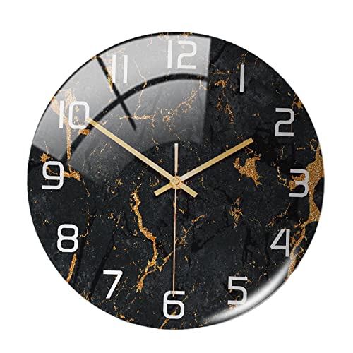 Orologio da parete in stile nordico con struttura in marmo rotondo a batteria per ufficio nero