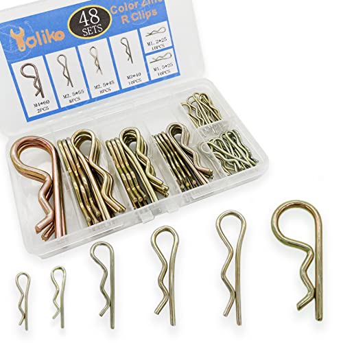 Image of 48 Pcs Hitch Pin Clip R Clips Retaining Pins Tractor Cotter Pin Hair Pin Assortment Iron Color Zinc Spring Clip Retainer Pins Hitch Keeper Pins Kit for Dolly Pins /Trailer Pin Clips Replacement