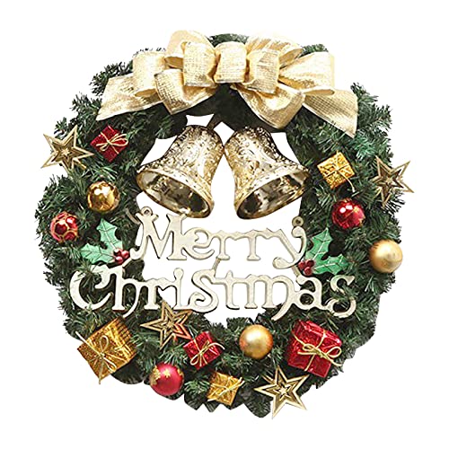 Couronne de Noël avec cloches pour embellir une porte triste en hiver