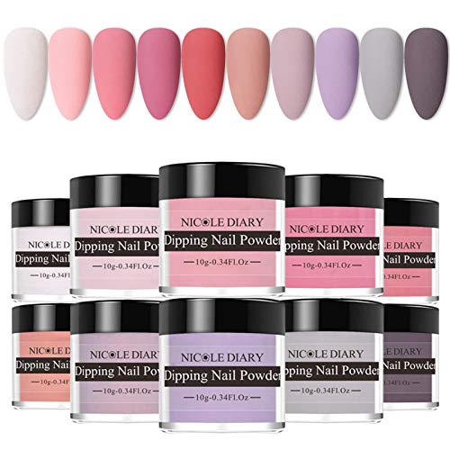 NICOLE DIARY Dip Nails Color Powder Set with 10 Nude Gray Series Colors Dipping Nails Powder System Fall Winter Colors Acrylic Dipping Powder System for French Nail Manicure Nail Art Christmas Gift