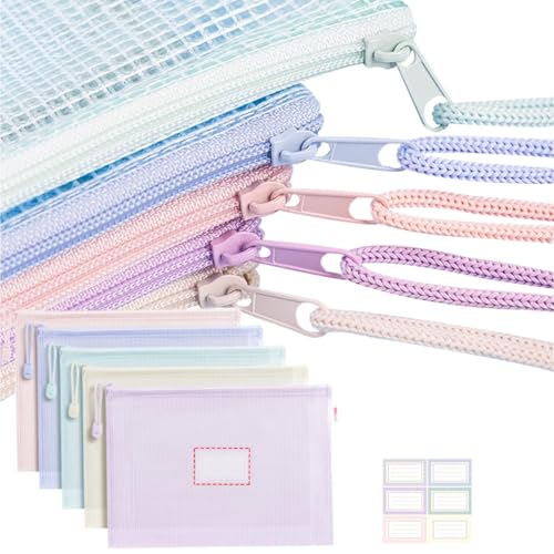 ジッパー式ファイル袋 A4【5個5色で色分け整理】クリアファイル ファイル 書類ケース 何万回もの引っ張りによる磨耗と損傷に耐える 個別フォルダー メッシュバッグ 書類レシート 収納袋 ドキュメントファイル クリアホルダー 大容量 仕事用 学習用 整理収納(5色セット)