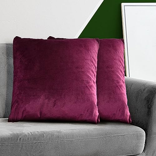 HOMEYA - 2 Funda para Cojines de Terciopelo 50 x 50 cm - Fundas para Almohadas 100% Poliester, Extra suave, acabado Brillante con Cierre de Cremallera 2 Unidades ( Vino tinto )