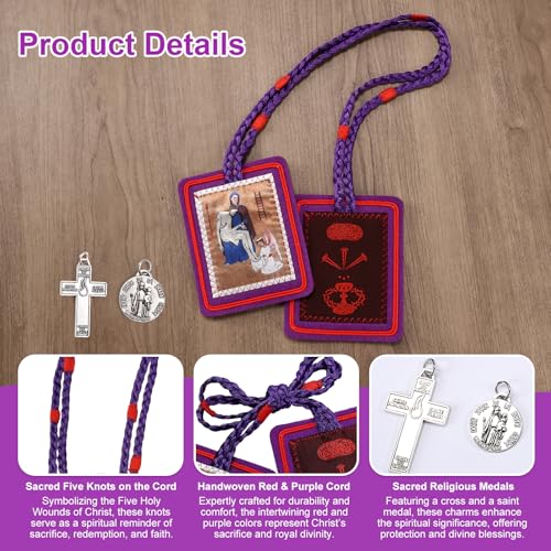 TALPGOD Purple Escapularios Catolicos Catholic Scapular Marie Julie Jahenny of Benediction with Protection Cross of Forgiveness and Medal of Our Mother of Good Guard3