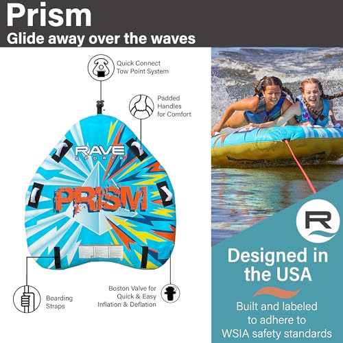 Image of RAVE Sports Razor Inflatable Towable Tube, 1-2 Riders, Unique Skim-Fast Bottom Coating, Nylon Cover, Four Foam-Filled Reinforced Handles, Quick Connect Tow Point, Boat Tubes and Towables