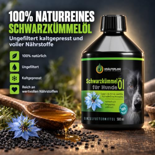 Kräuterland Schwarzkümmelöl für Hunde 500ml Kaltgepresst & nativ