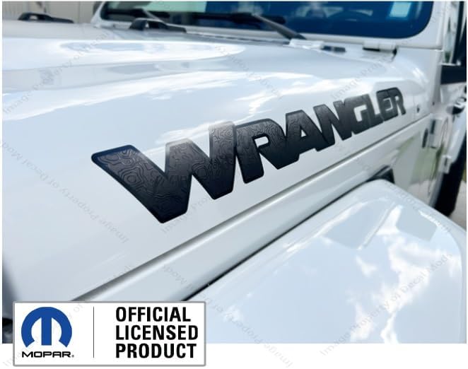 Decal Mods Wrangler Hood Graphic Vinyl Decal fits Jeep Wrangler JL/JT (2018-2025) Matte Black with topo Lines and Black Gloss Outline (Set of 2) - CB | UV1A0