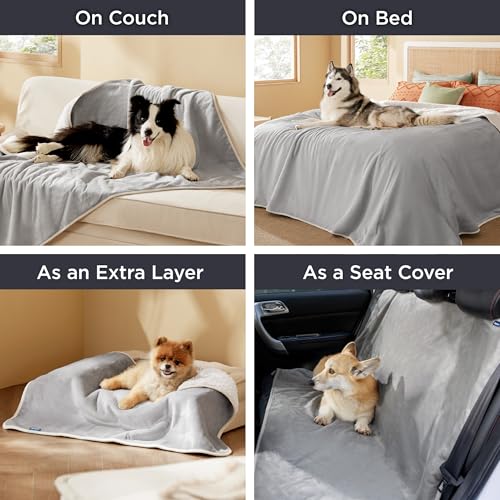 Image of Bedsure Waterproof Dog Blankets for Extra Large Dogs - XL Cat Blanket Washable for Couch Protection, Sherpa Fleece Puppy Blanket, Soft Plush Reversible Throw Furniture Protector, 50x60, Light Grey