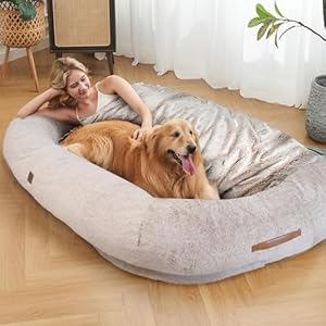 Human Sized Dog Bed 72x48x12 – Nonslip Fluffy Cloud Bed with Washable Faux, Blanket & Waterproof Lining – Large Human Dog Bed for Adult/Kid, Giant Human Dog Bed for Small to Large Pets, Human Pet Bed