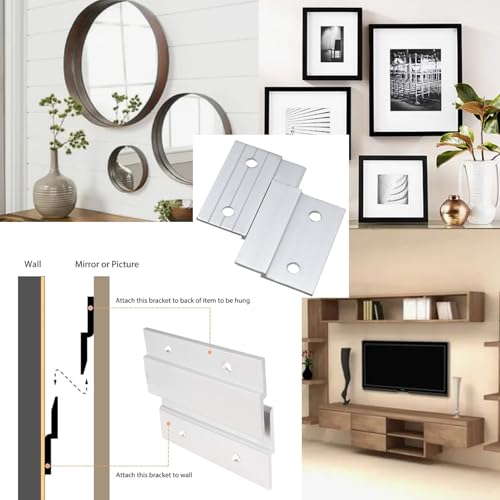 Image of Semetall French Cleat Picture Hanger,2 Inches Aluminum Z Hanger Supports 30lbs,Mirror Hanging Hardware,Wall Mount Hangers with Screws-4 Pairs, Silver