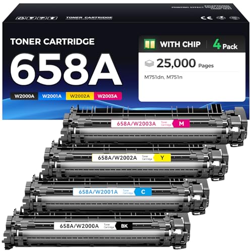 Image of 658A Toner Cartridge Set 4-Pack Replacement for HP 658A W2000A W2001A W2002A W2003A 658X W2000X Toner Compatible with HP Color LaserJet Enterprise M751dn M751n M751 Printer (Black Cyan Magenta Yellow)
