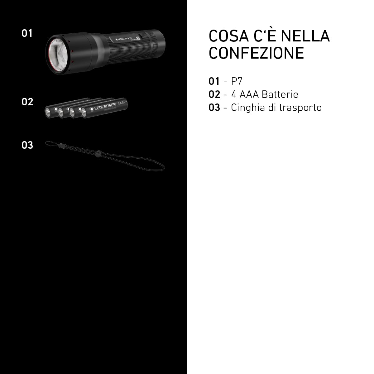 Ledlenser P7 Torcia LED, 650lm, Portata 400m, Batterie AAA, IP54, 30h | Portata 400m, messa a fuoco regolabile, 175g, 3 modalità, ideale per passeggiate notturne, escursioni e campeggio