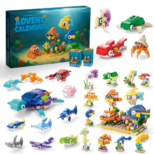 Ocean Animals Advent Calendar 2025, 24 Days of Christmas Countdown Calendar with Building Blocks...