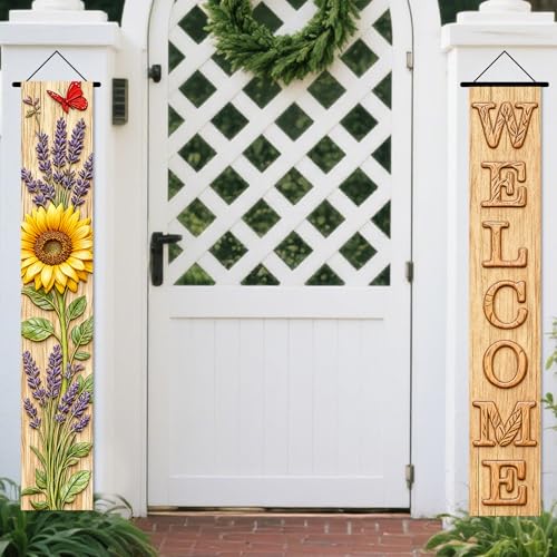 Image of Nuxovilar Sunflower Lavender welcome Banners 12x70 Inches Polyester