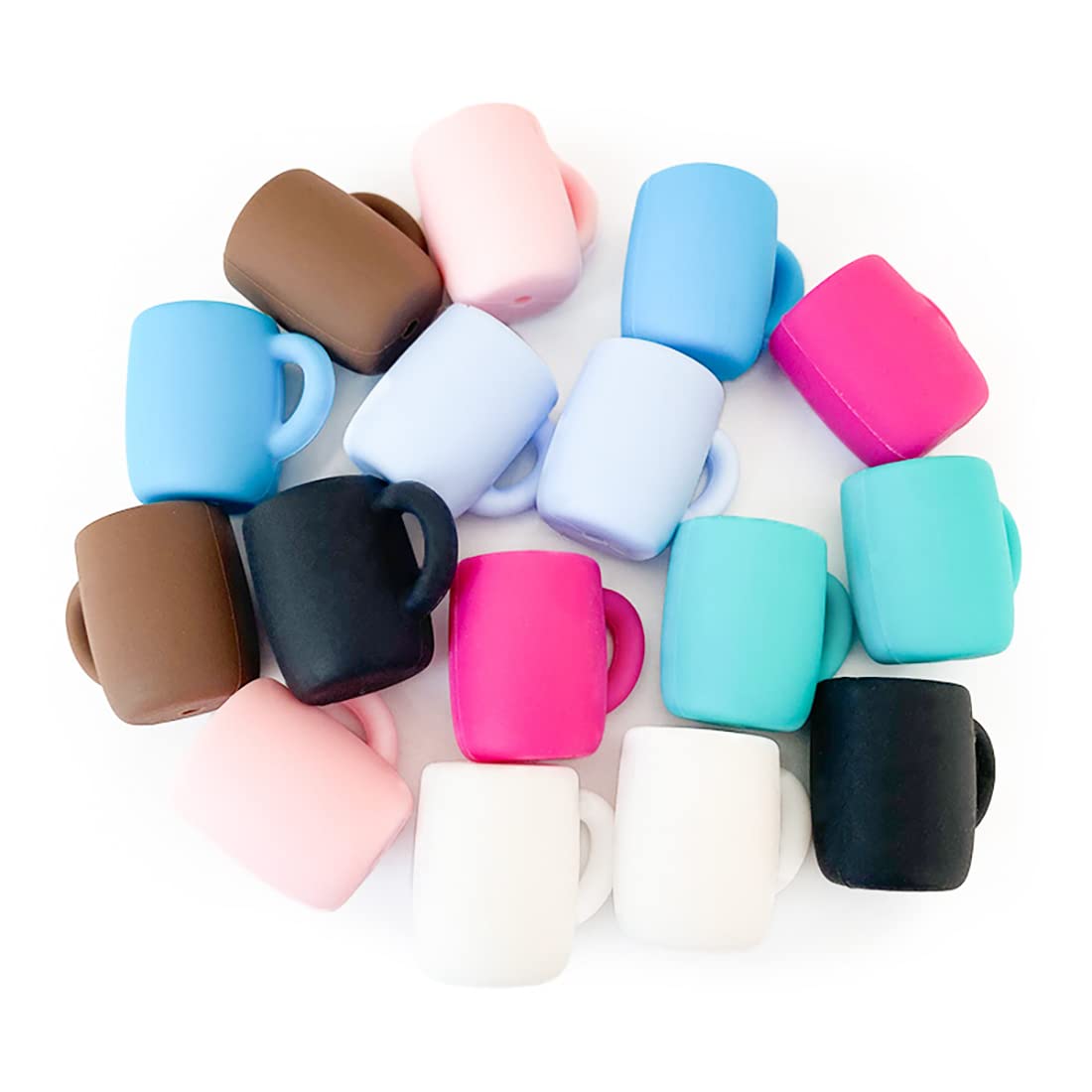 Decoendiy 30Pcs Cute Coffee Cup Siliocne Beads, Loose Silicone Spacer Beads, Colorful Cartoon Shaped Beads, Large Hole Beads Bulk, for Adults DIY Bracelets Crafts Supplies