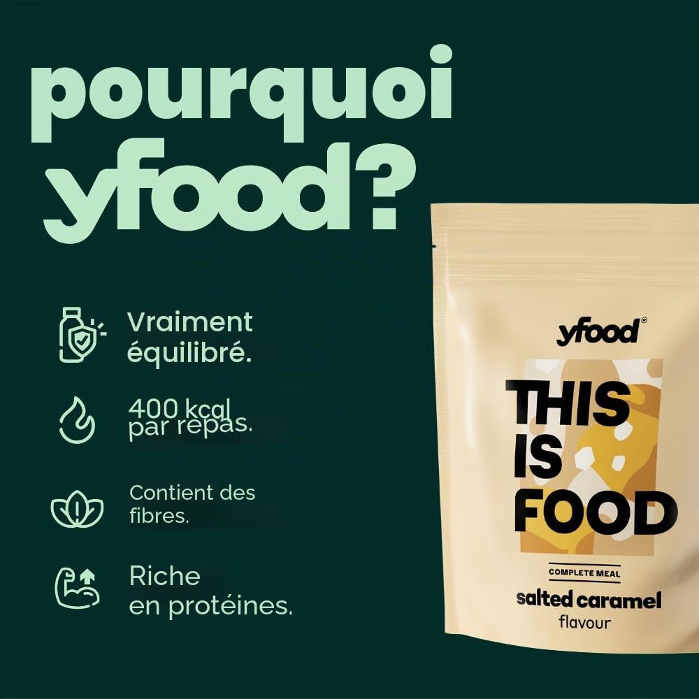 yfood Repas à boire, au motif de cacahuète, 12 repas de 400 kcal en poudre, 25 g de protéines, 26 vitamines et minéraux, complet et parfait pour les jours stressants, goût cacahuète