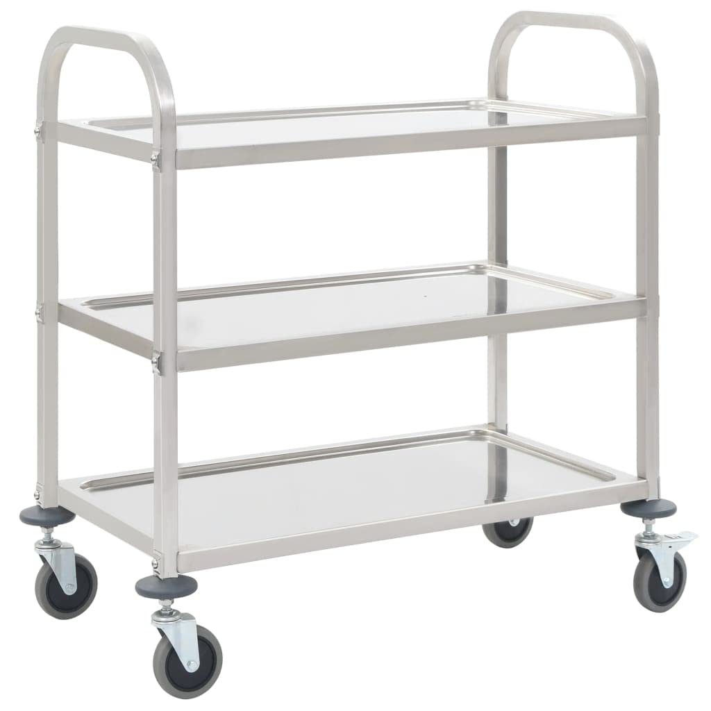 Carrello da portata a 3 livelli in acciaio inox, 95 x 45 x 83,5 cm, con 4 rotelle girevoli, due freni, per cucina, sala da pranzo, soggiorno, spazio e stoccaggio mobile