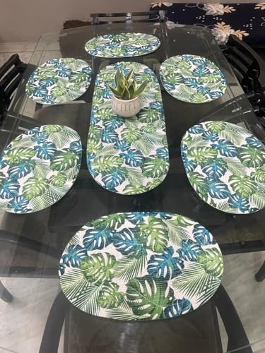Image of Table Mats Set of 6 with Table Runner - Non Slip, Heat Resistant, Jute Cotton Blend for Dining Room Decor