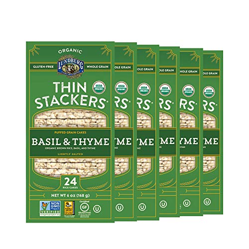 Lundberg Organic Thin Stackers, Basil & Thyme, 6oz (6 count), Gluten-Free, Vegan, Kosher, USDA Certified Organic, Non-GMO Verified, Whole Grain Brown Rice