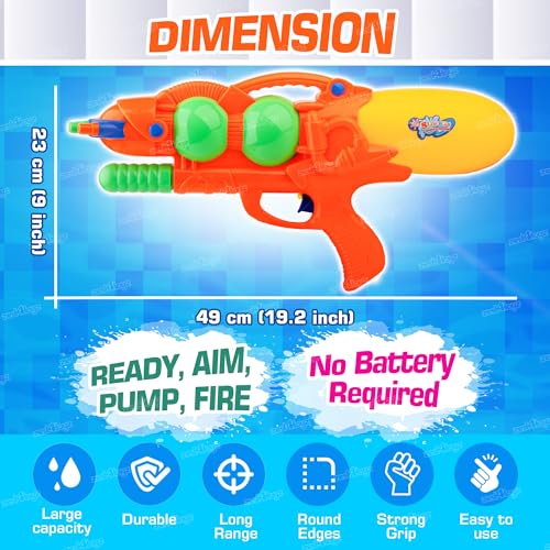 Image of Zest 4 Toyz Holi Pichkari Water Gun for Kids High Pressure Pump Action Water Gun with Holi Combo 100 Balloons and 1 Pkt Holi Color for Holi Summer Outdoor Fun for Boys and Girls- Orange