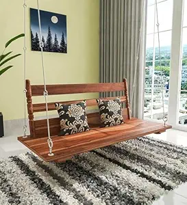 WoodFry Hanging Wooden Swing For Living Room|House Swings For Adults|Patio Jhula For Home Indoor, Garden Outdoor&Balcony|Solid Wood, Honey Finish-1, 46 Inch