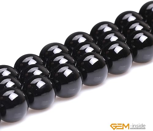 Miniatura 828 de GEM-Inside - Cuentas sueltas de piedra de lava negra natural de 0.315 in para hacer joyas, 15 pulgadas Cordierita de grado A