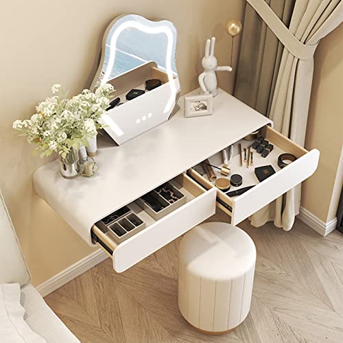 Saimeihome Coiffeuse Blanche avec Miroir Lumineux, 3 Modes LED, Table de Maquillage Blanche avec Tabouret, 6 Tiroirs 6 Étagères, pour Chambre à Coucher 80 x 36 x 130 cm