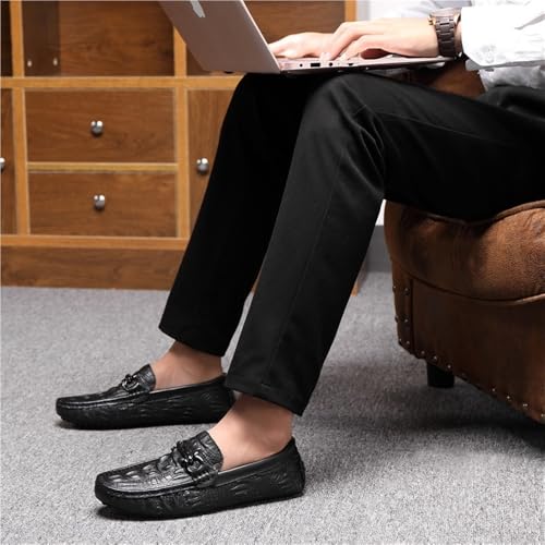 Mens Loafers Shoe Faux Crocodile Print Solid Colors Leather Anti-Slip Moccasins Shoes Lightweight Flat Heel Flexible Wedding Slip-ons3